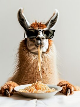 Naklejki Fun Llama Dining Scene Generative AI