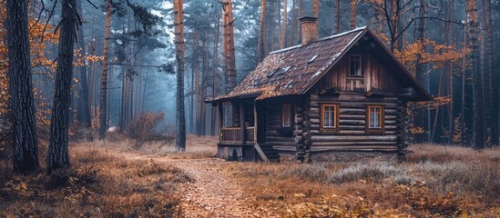 Hall in a wooden house in the forest. Copy space image. Place for adding text and design