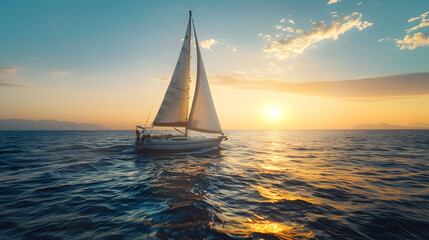 Sailboat sailing in the Mediterranean Sea at sunset : Generative AI