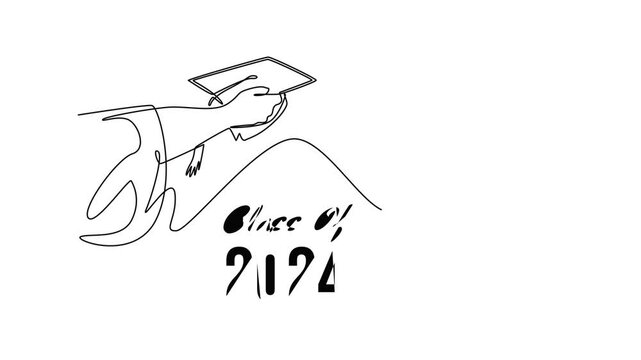 International Cat day concept. Single line draw design. Full length animation illustration. High quality 4k footage