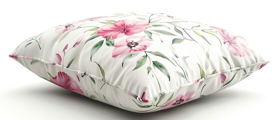 Pillow with Flower patterns isolated on a White Background3D Rendering. Copy space image. Place for adding text and design