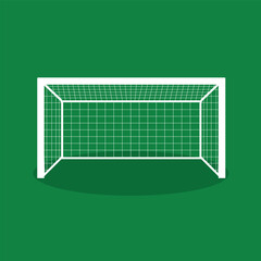 Soccer goal with net on green background. Flat style vector illustration.