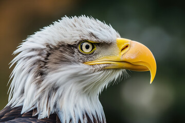 Fototapeta premium Majestic bald eagle posing for portrait with blurred background