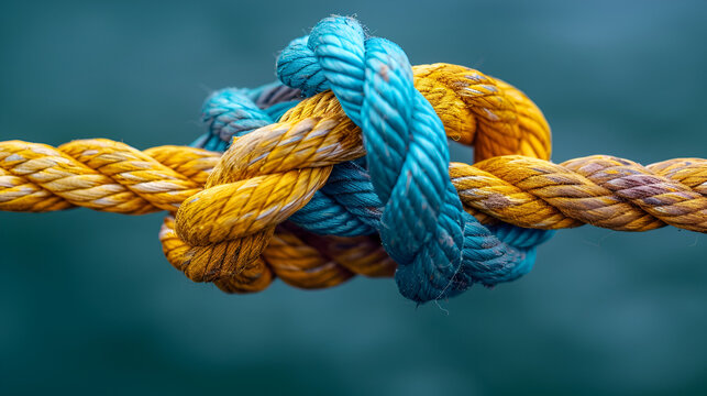 Collective Effort Integration and Unity with teamwork concept as a business metaphor for joining a partnership synergy and cohesion as diverse ropes connected together in interdependence