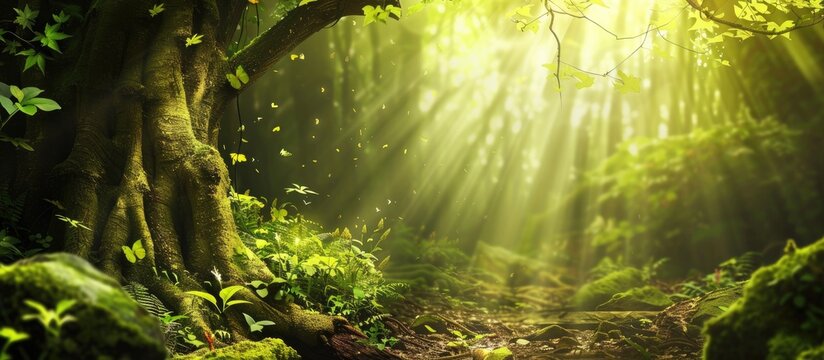 Once upon a time in an enchanted forest. Background. Copy space image. Place for adding text or design