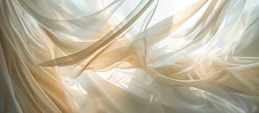 From the lower perspective, you can see how the transparent white curtain of the window smoothly blows the wind with beautiful wavy waves along with the curtains. The tulle necklace sways gently