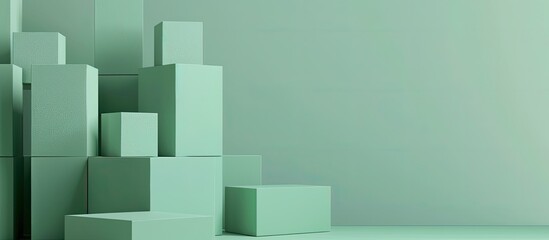 Green building blocks pastel background  Balance. Copy space image. Place for adding text and design