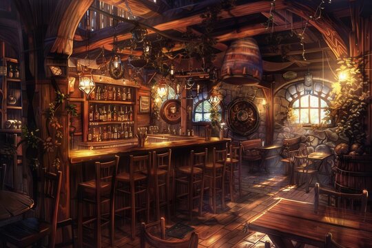 Cozy Tavern Interior. Medieval fantasy concept
