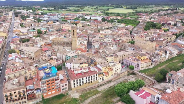 Drone view of the residential areas of La Bisbal d'Emporda, located in the province of Girona in Catalonia, Spain.