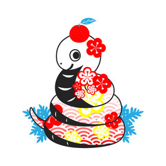 鏡餅の形の白蛇。シンプルなベクターイラスト。
White snake in the shape of a New Year's rice cake. Simple vector illustration.