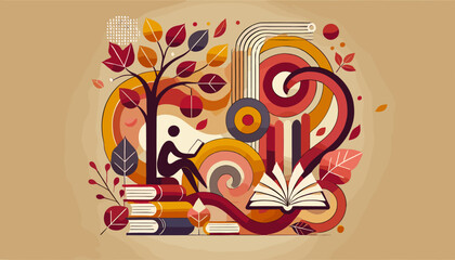 Concept of the image of autumn reading . Vector illustration.
