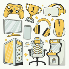 Gamer set gamer icon set game icon set flat game streamer elements collection