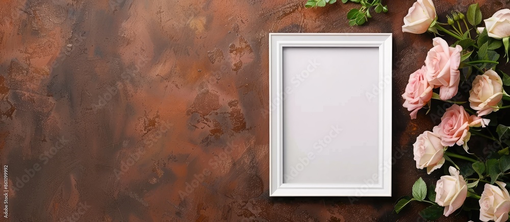 Canvas Prints White photo frame for home decoration on brown background. Copy space image. Place for adding text and design