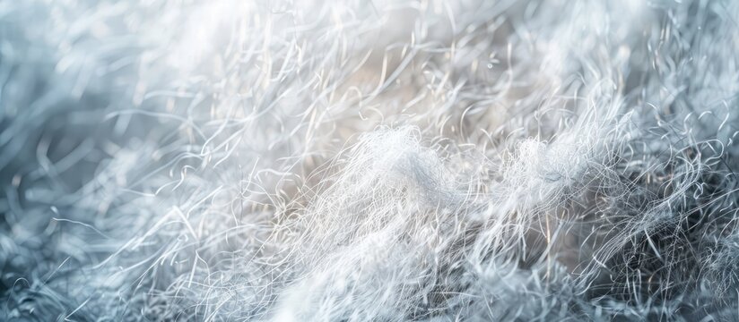 Extreme macro of polyester stable fiber. Selective focus, shallow depth of field. Copy space image. Place for adding text or design