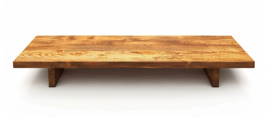 Empty top of wooden shelf isolated on white background. For product display. Copy space image. Place for adding text and design