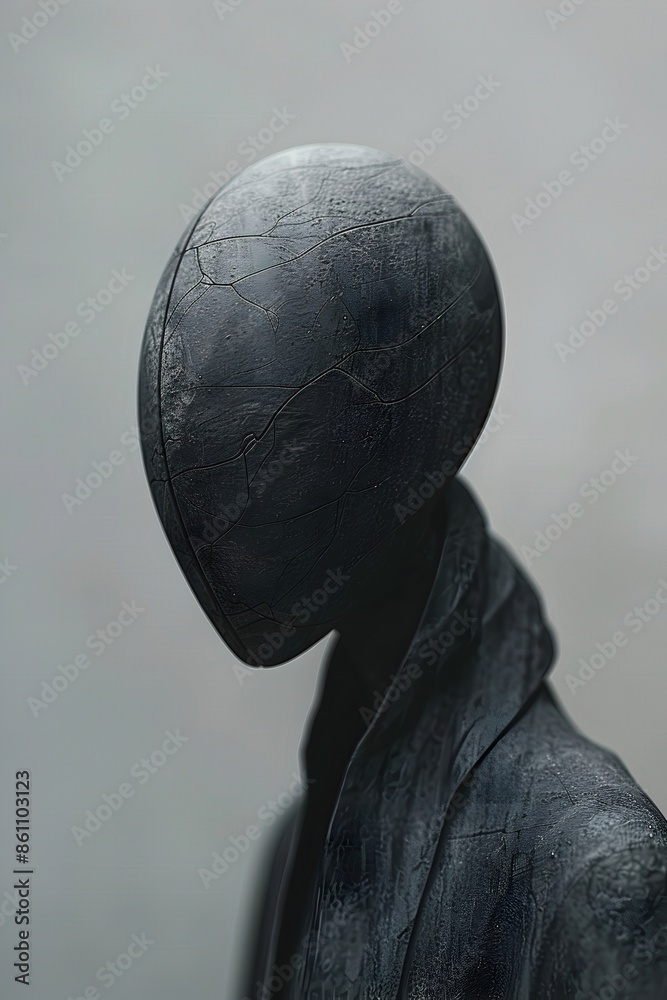 Poster Enigmatic Humanoid Entity in Dramatic Lighting and Contrast with Isolated Background