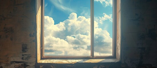 Concept of lonliness. Closed window and the sky. Copy space image. Place for adding text and design