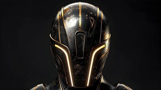 Minimalist 3D of Ornate Armet Helmet with Metallic and Golden Surfaces