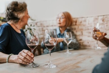Friends drinking wine at restaurant