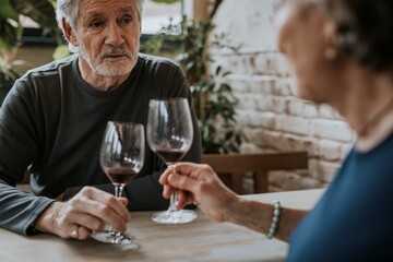 Date with red wine at restaurant