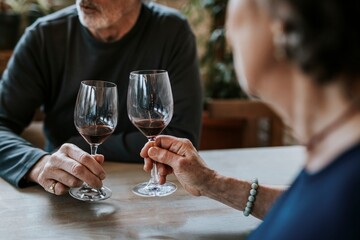 Senior friends cheers with wine glasses
