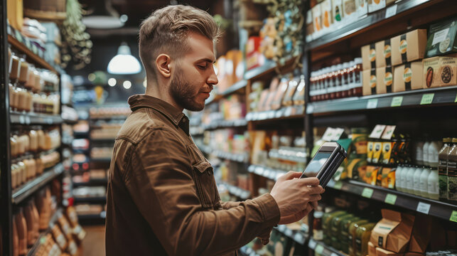 Entrepreneur stocking shelves in a trendy new store, digital inventory system, organizing products, ensuring accurate management preparing. SME entrepreneur seller business concept idea