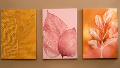 Abstract Pink Leaf Designs on Canvas: A Stylish Plant Art Set