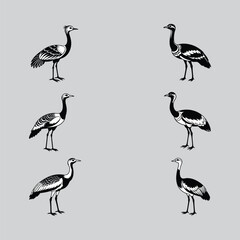 Arabian Bustard birds silhouette logo illustration 