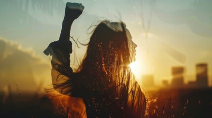 The concept of mental strength and people power. Strong woman overcoming life's difficulties.