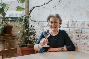 Woman with empty wine glass
