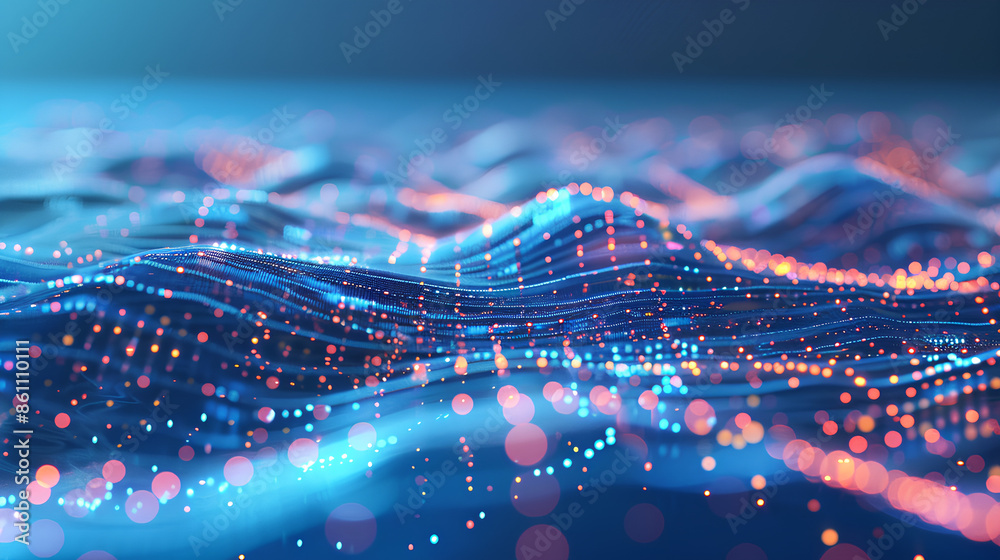 Wall mural abstract connected dots and lines on blue background. communication and technology network concept w