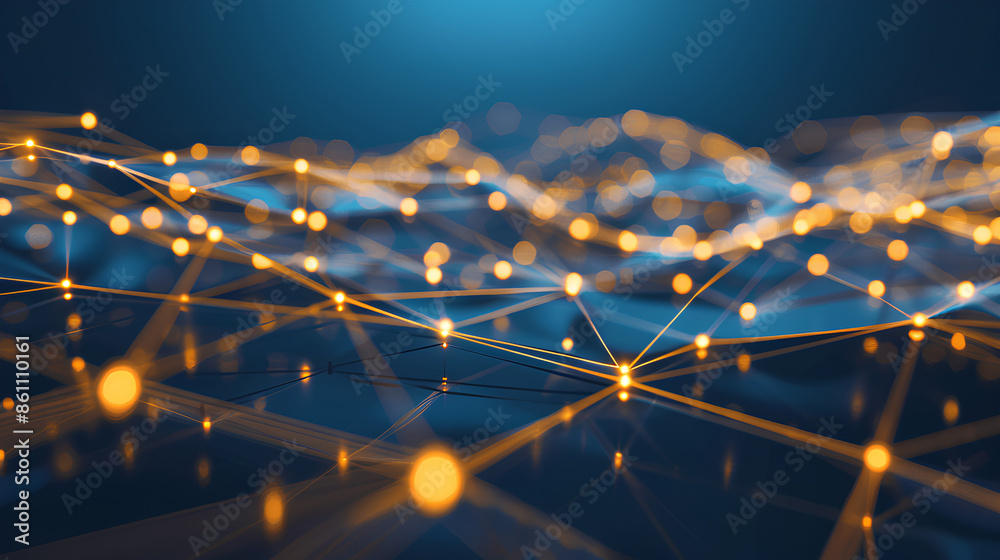 Wall mural abstract connected dots and lines on blue background. communication and technology network concept w