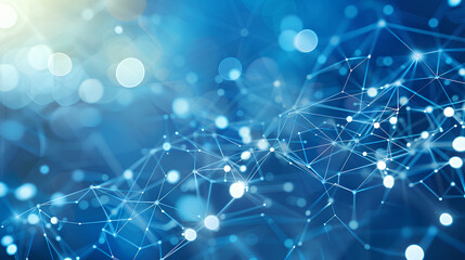 Abstract connected dots and lines on blue background. Communication and technology network concept with moving lines and dots