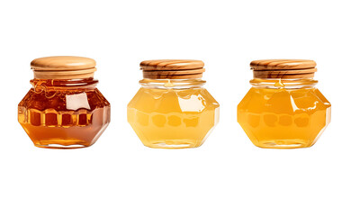 Set of Honey bootles jars healthy natural sweet yummy food isolated on a transparent background 