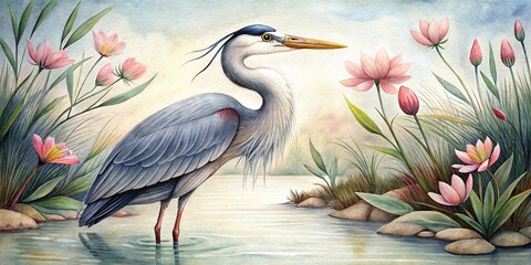 Elegant Heron Illustration for Nature-Themed Artistic Decor
