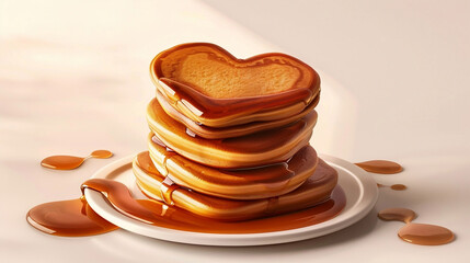 a stack of heart pancakes with honey syrup