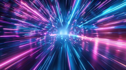 Warp speed in abstract neon space tunnel