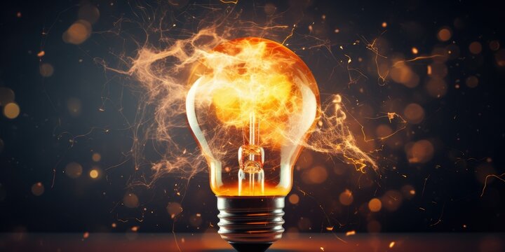 An exploding light bulb captures a moment of energy release, symbolizing breakthrough ideas background