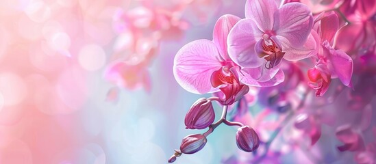 The beauty of the tropical orchid flower pastel background. Copy space image. Place for adding text and design