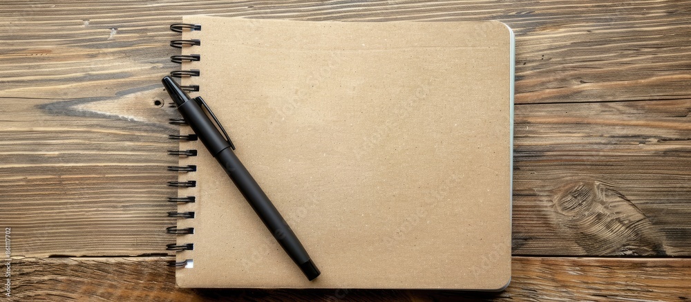 Wall mural brown notebook with pen pastel background eco notebook. copy space image. place for adding text and 