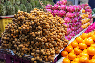 Langan fruits on a market counter