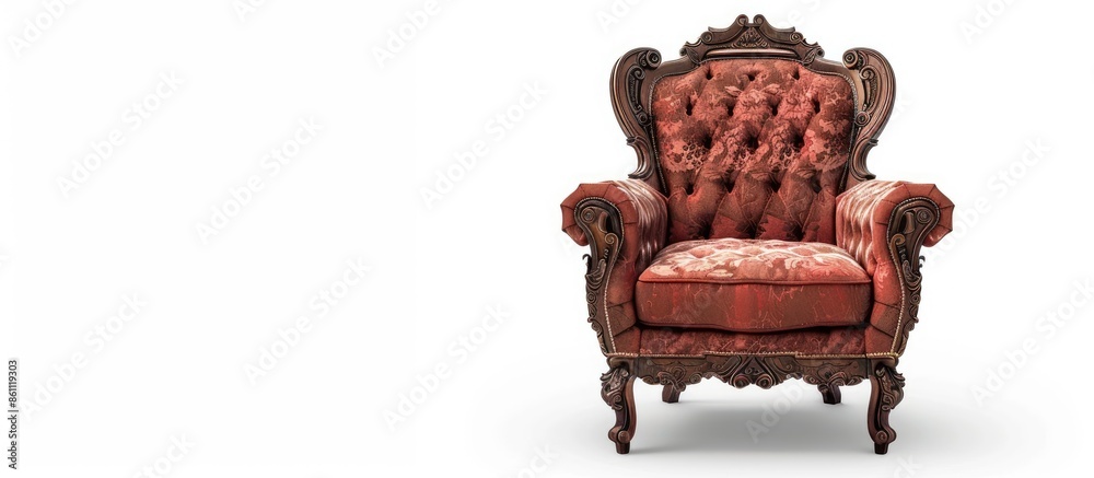 Wall mural chair isolated on white background . wooden and fabric furniture . copy space image. place for addin
