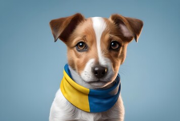 Jack Russell Terrier puppy and the flag of Ukraine, a symbol of freedom and the struggle for independence