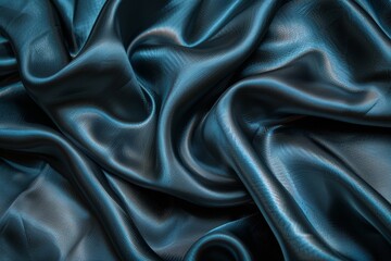 Fototapeta premium Luxurious navy blue satin fabric with elegant drapery