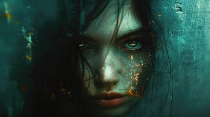 Mysterious Woman with Freckles in Dramatic Lighting