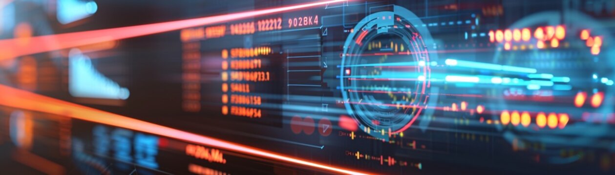 A sleek digital dashboard presents a credit report marked with bankruptcy, integrated into a futuristic financial evaluation system with neon-lit data points and analytics. The layout includes