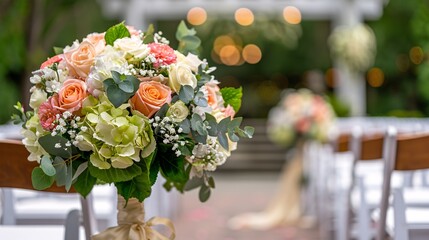 Elegant Wedding Floral Arrangement at Outdoor Ceremony