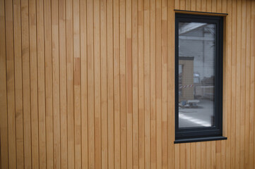 A new wooden modular prefabricated house inside in manufacturing facility