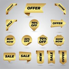 Golden Offer tag label, banners. Web new golden vector banners