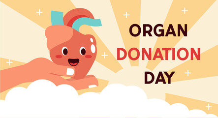 Retro banner for organ day in kawaii style